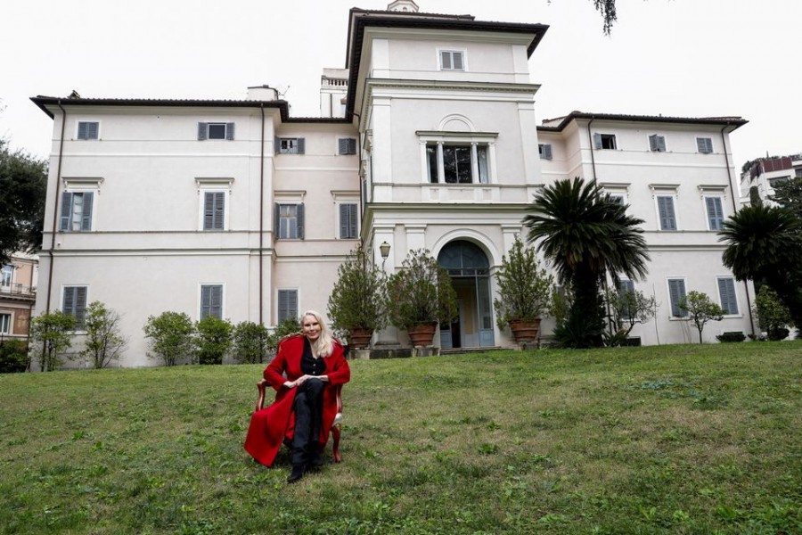 Princess Rita Boncompagni Ludovisi poses for a photograph outside Villa Aurora, a building that boasts Caravaggio's only ceiling mural, which is up for auction in January with an opening bid set at 471 million euros, in Rome, Italy, November 16, 2021. REUTERS/Remo Casilli