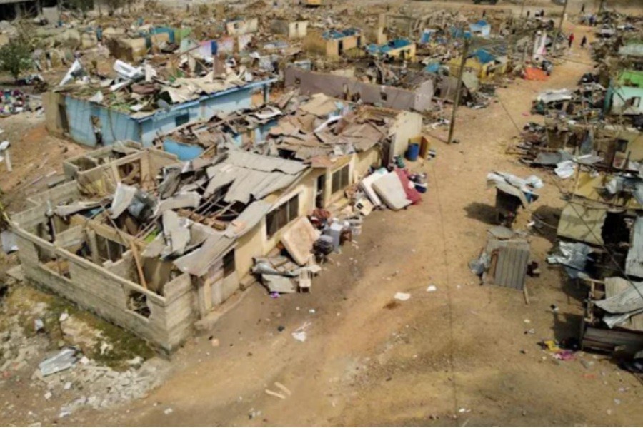 - A view shows debris of houses and other buildings that were destroyed in a blast in Apiate