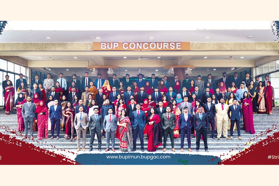 Members of BUP Global Affairs Council (BUPGAC) who are organising BUP International Model United Nations Conference 2021 pose for a photo session