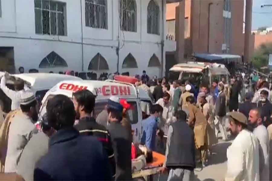 Ambulances bringing the injured people to a hospital after a suicide bombing at a mosque in Pakistan —Dawn photo