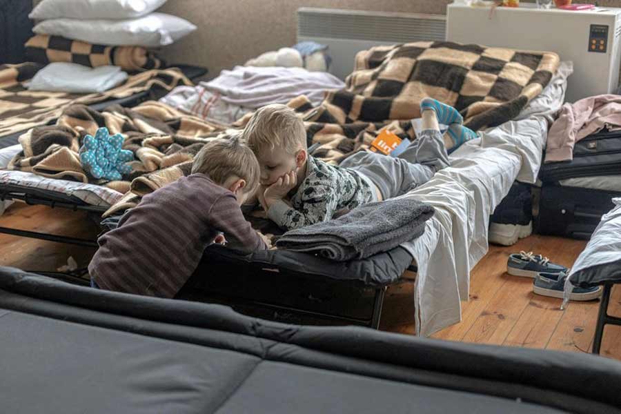 Children staying at a temporary shelter in Chotyniec, Poland on Thursday -Reuters file photo