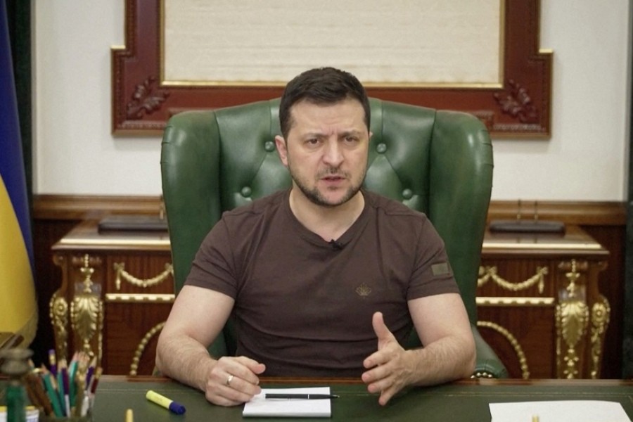 Ukrainian President Volodymyr Zelensky speaks in Kyiv, Ukraine, March 10, 2022 in this still image taken from video. ― Ukrainian Presidential Press Service/via Reuters TV/Handout via Reuters