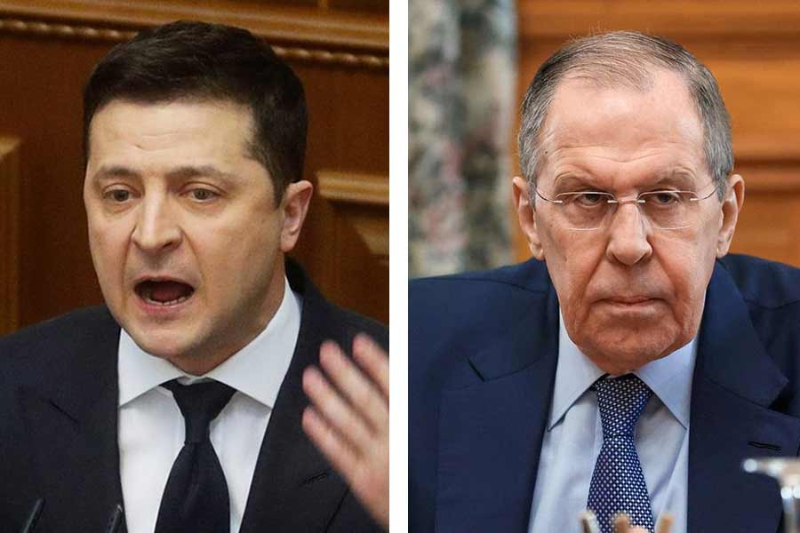 Ukraine's President Volodymyr Zelensky and  Russian Foreign Minister Sergei Lavrov