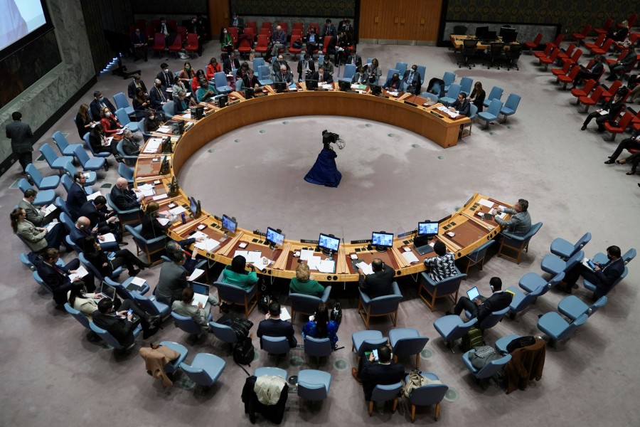 A general view shows a United Nations Security Council meeting, amid Russia's invasion of Ukraine, at the United Nations Headquarters in New York City, US on March 17, 2022 — Reuters photo