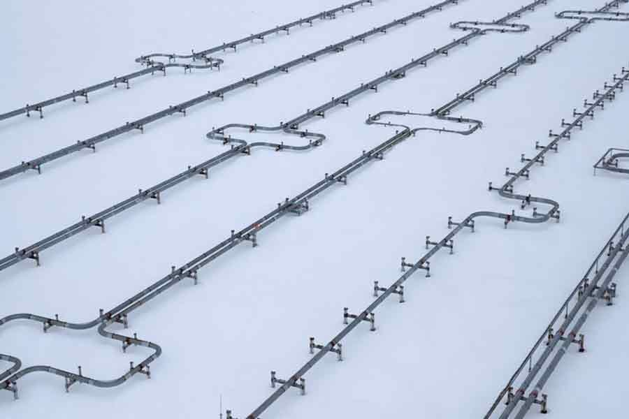 A view shows pipelines at a gas processing facility, operated by Gazprom company, at Bovanenkovo gas field on the Arctic Yamal peninsula in Russia.