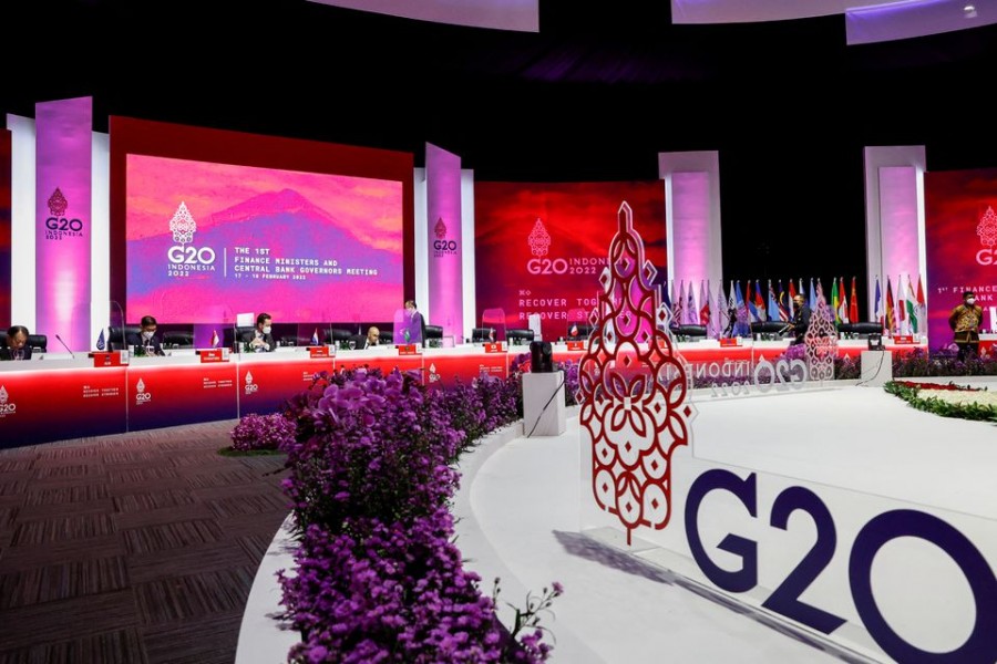 Head of delegates prepare for a meeting on the last day of the G20 finance ministers and central bank governors meeting in Jakarta, Indonesia on February 18, 2022 — Pool via REUTERS/Files