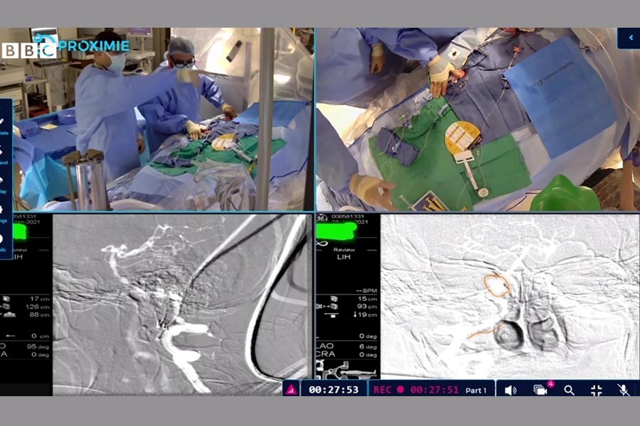 Surgeons monitoring operations using Proximie technology. (Photo – BBC)