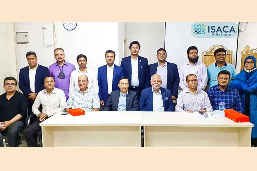 - Dr Ijazul Haque (3rd from left- front row) and other elected board members of ISACA Dhaka Chapter