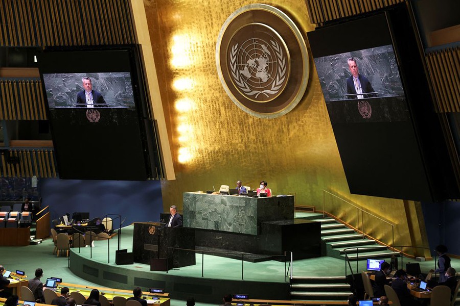 Sergiy Kyslytsya, Permanent Representative of Ukraine to the United Nations delivers remarks during an emergency special session of the U.N. General Assembly on Russia's invasion of Ukraine, at the United Nations headquarters in New York City, New York, US on April 7, 2022 — Reuters photo