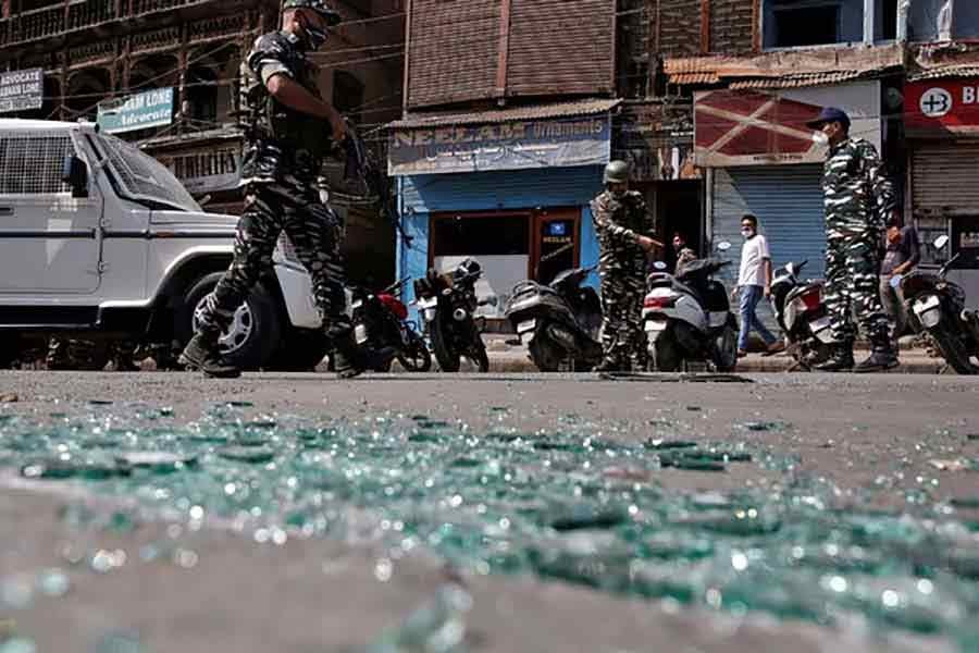 India's Central Reserve Police Force (CRPF) personnel examining the site of a grenade explosion in Srinagar of Kashmir last year –Reuters file photo