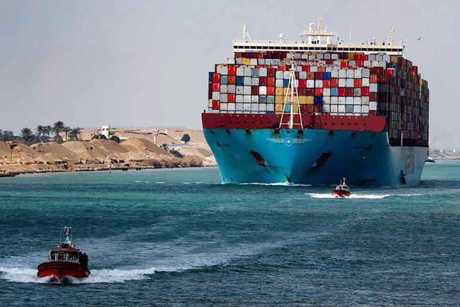 A shipping container passing through the Suez Canal in Egypt on February 15 this year –Reuters file photo