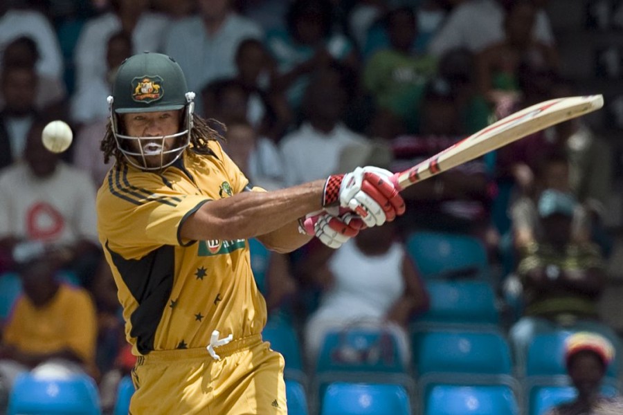 Australia's Andrew Symonds bats during their fourth one-day cricket international against West Indies in Basseterre, St. Kitts July 4, 2008. REUTERS/Andy Clark