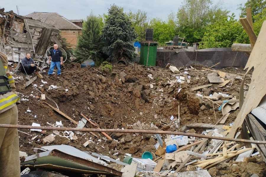 This handout picture, released on Thursday, shows view of the rubble after a building was hit by what was reported to be an airstrike in the Donetsk Region of Ukraine –Reuters photo