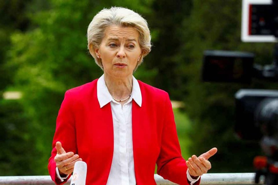 President of the European Commission Ursula von der Leyen gestures during an interview with Reuters in the Alpine resort of Davos, Switzerland May 24, 2022. REUTERS/Arnd Wiegmann