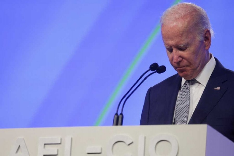 US President Joe Biden delivers remarks at the 29th AFL-CIO Quadrennial Constitutional Convention at the Pennsylvania Convention Centre in Philadelphia, US, Jun 14, 2022. REUTERS/Evelyn Hockstein