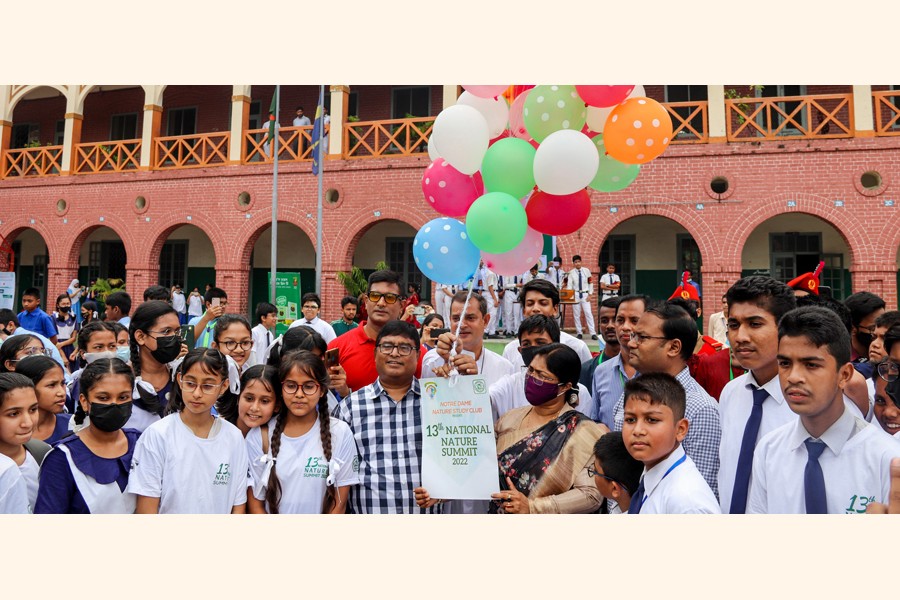 A joyous moment as the 13th National Nature Summit was inaugurated at Saint Placids' School in Chattogram recently