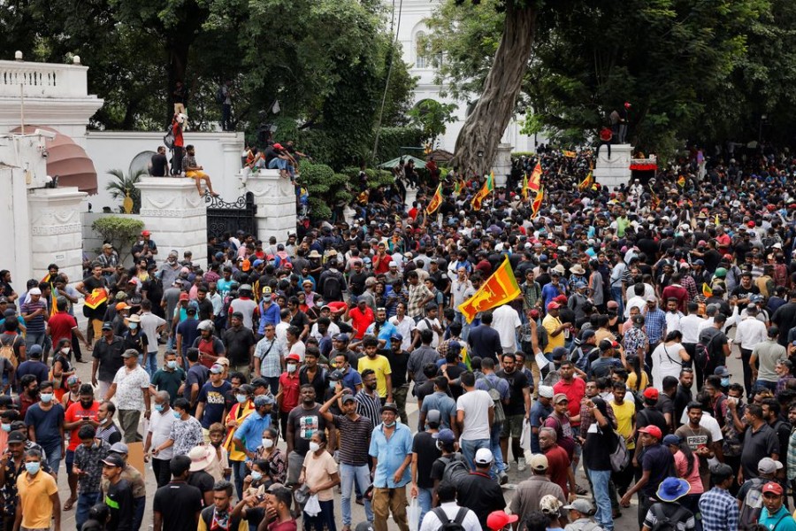 Demonstrators protest inside the President's House premises, after President Gotabaya Rajapaksa fled, amid the country's economic crisis, in Colombo, Sri Lanka on July 9, 2022 — Reuters photo