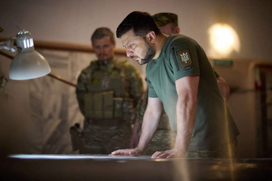 Ukraine's President Volodymyr Zelenskiy visits positions of Ukrainian service members, as Russia's attack on Ukraine continues, in Dnipropetrovsk region, Ukraine on July 8, 2022 — Ukrainian Presidential Press Service/Handout via REUTERS