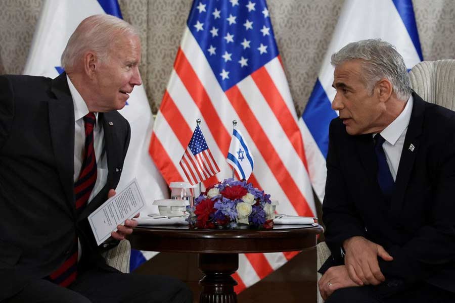 US President Joe Biden and Israeli Prime Minister Yair Lapid participating in a bilateral meeting in Jerusalem on Thursday –Reuters photo