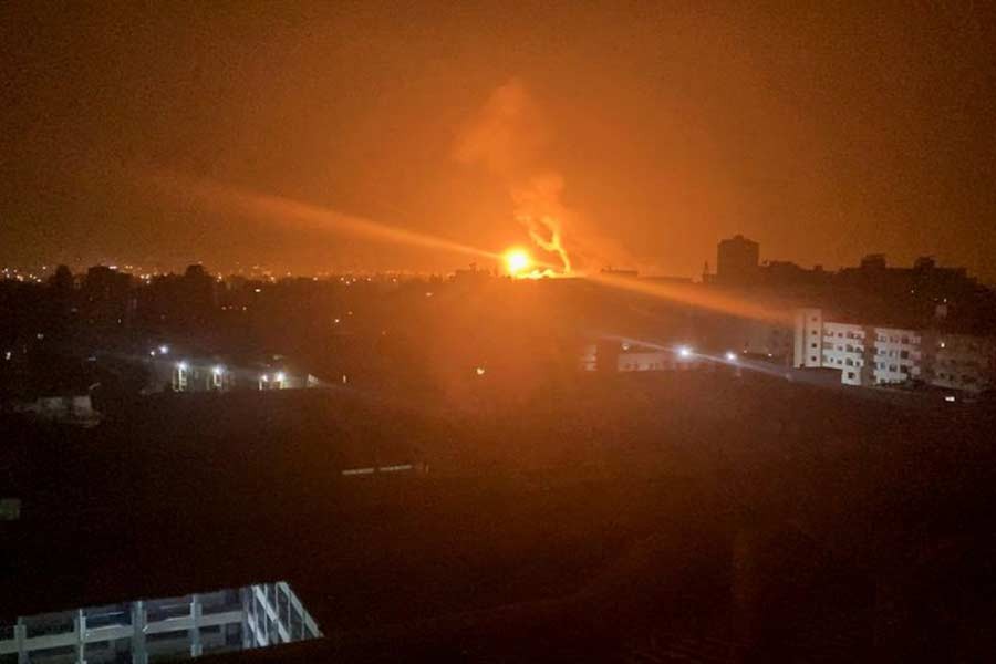 This still image, taken from a video footage, showing a view of an Israeli air strike that took place on Saturday in Gaza City –Reuters photo