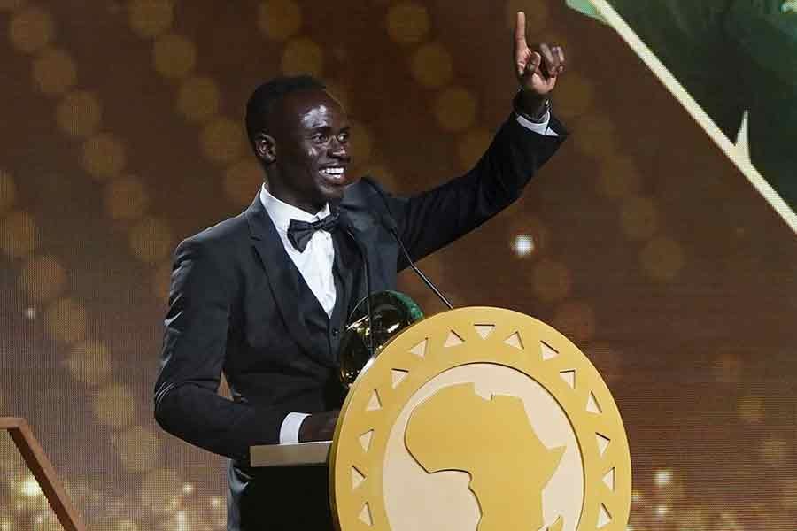 Bayern Munich's Sadio Mane expressing reactions after winning the African Footballer of the Year award at SOFITEL Hotel in Morocco on Thursday –Reuters photo