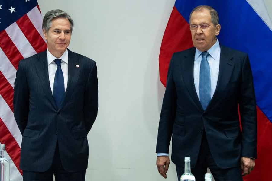 US Secretary of State Antony Blinken posing for photograph with Russian Foreign Minister Sergey Lavrov before a meeting on the sidelines of the Arctic Council Ministerial summit in Reykjavik of Iceland on May 19 last year –Reuters file photo