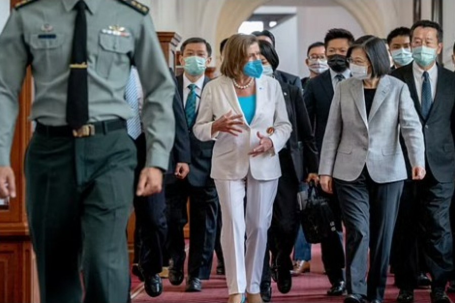 US House of Representatives Speaker Nancy Pelosi attends a meeting with Taiwan President Tsai Ing-wen at the presidential office in Taipei, Taiwan Aug 3, 2022. REUTERS