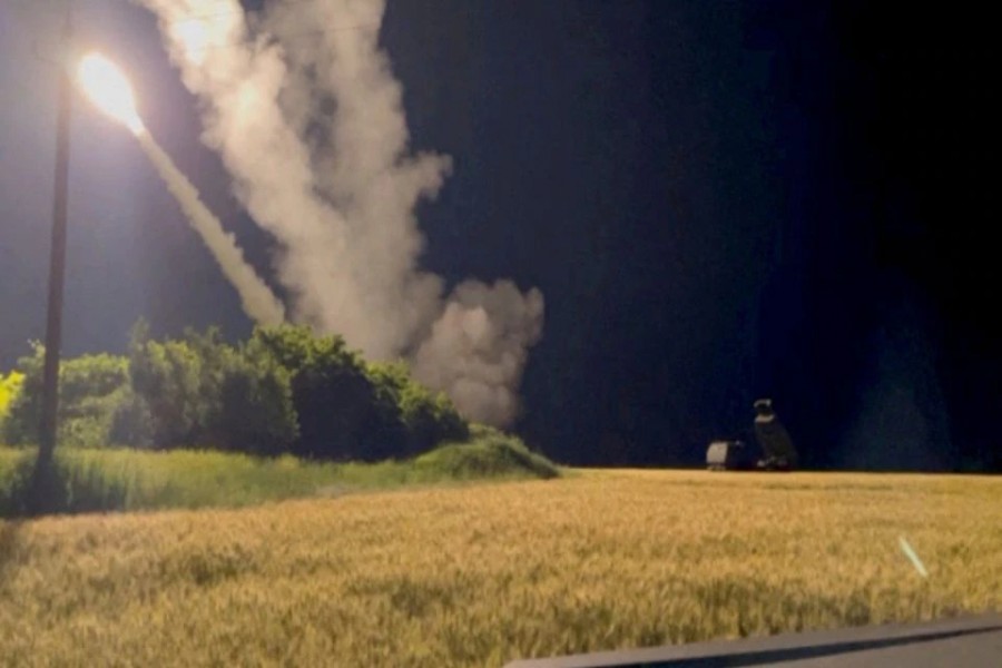 A view shows a M142 High Mobility Artillery Rocket System (HIMARS) is being fired in an undisclosed location, in Ukraine in this still image obtained from an undated social media video uploaded on June 24, 2022 via Pavlo Narozhnyy/via REUTERS/File Photo