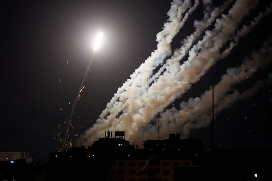 Rockets are fired by Palestinian militants into Israel, amid Israel-Gaza fighting, in Gaza, Aug 6, 2022. REUTERS