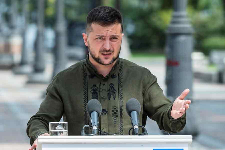 Ukraine's President Volodymyr Zelenskiy addressing a joint news briefing with Poland's President Andrzej Duda in Kyiv on Tuesday –Reuters photo