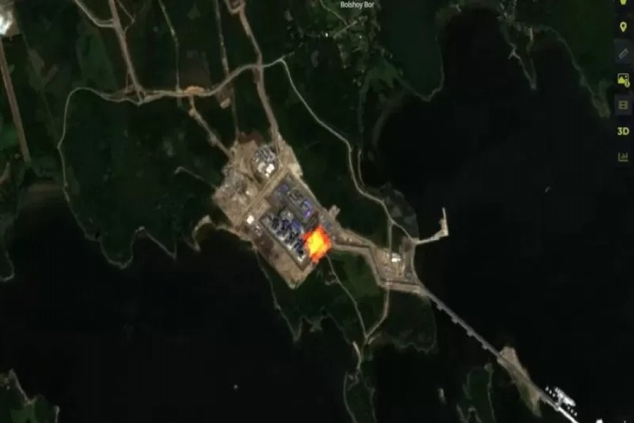 স্যাটেলাইট থেকে তোলা পোর্তোভায়া গ্যাস স্থাপনার ছবি। COPERNICUS SENTINEL/SENTINEL HUB/PIERRE MARKUSE