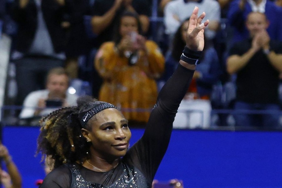 Serena Williams of the US acknowledges fans after losing her third round match against Australia's Ajla Tomljanovic REUTERS/Mike Segar