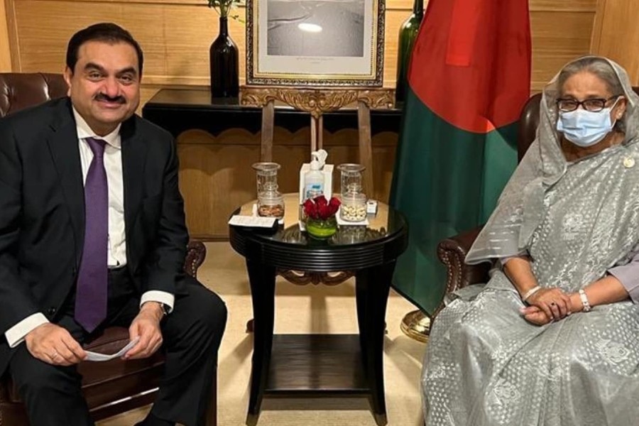 Indian business tycoon Gautam Adani meets Bangladesh Prime Minister Sheikh Hasina in New Delhi on Monday, Sept 6, 2022, to discuss a deal to provide power through the Godda power project.Twitter/@gautam_adani