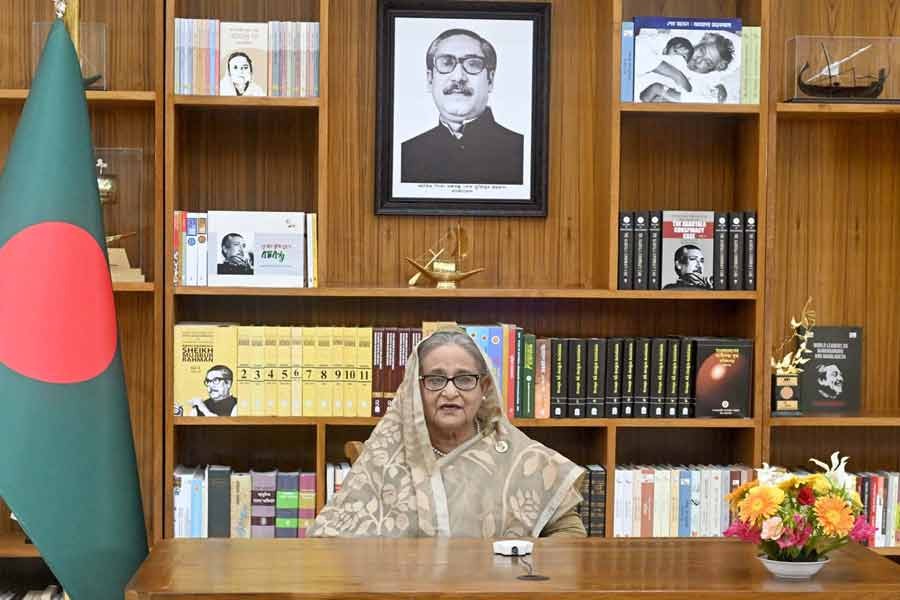 A pre-recorded speech of Prime Minister Sheikh Hasina was aired at UN Secretary General's Transforming Education Summit in New York on Monday –PID Photo