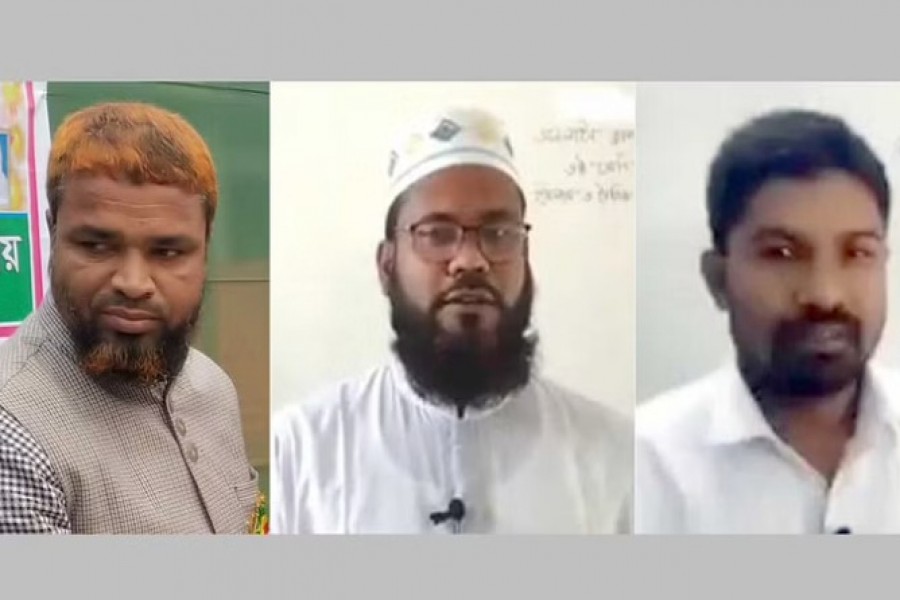 কুড়িগ্রামের প্রশ্নপত্র ফাঁসের ঘটনায় গ্রেপ্তার (বাম থেকে) ভূরুঙ্গামারী নেহাল উদ্দিন পাইলট বালিকা উচ্চ বিদ্যালয়ের প্রধান শিক্ষক ও কেন্দ্র সচিব লুৎফর রহমান, শিক্ষক জুবায়ের হোসাইন ও শিক্ষক আমিনুর রহমান রাসেল।