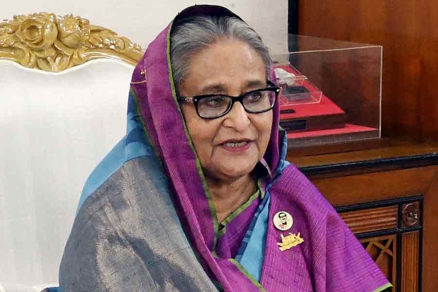 Prime Minister Sheikh Hasina addressing the virtual inauguration ceremony of the country's first ever six-lane Modhumoti Bridge in Narail and the third Shitalakhya Bridge in Narayanganj on Monday from her office in Dhaka –PID Photo