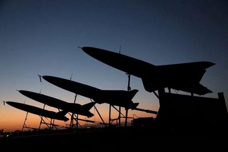 A view of drones during a military exercise in an undisclosed location in Iran, in this handout image obtained on August 24, 2022. Iranian Army/WANA (West Asia News Agency)/Handout via REUTERS