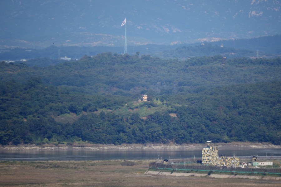 South and North Korean guard posts face each other as a South Korean national flag flutters in this picture taken from the Unification Observation Platform, near the demilitarised zone which separates the two Koreas in Paju, South Korea on October 6, 2022 — Reuters/Files