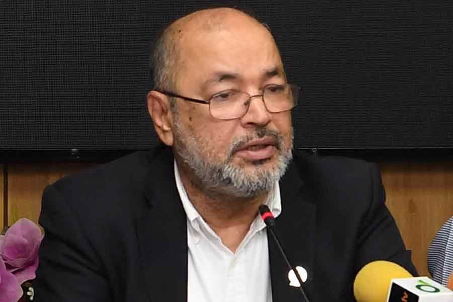 State Minister for Disaster Management and Relief Md Enamur Rahman addressing a press conference at the secretariat in Dhaka on Tuesday on the aftermath of Cyclone Sitrang –PID Photo