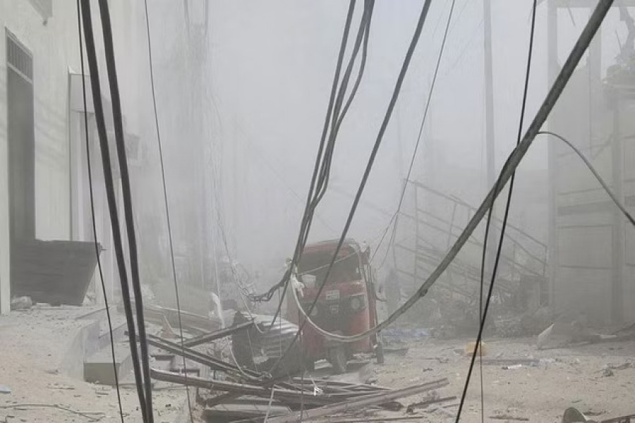 A general view shows the scene of an explosion near the education ministry building along K5 street in Mogadishu, Somalia, Oct 29, 2022. REUTERS