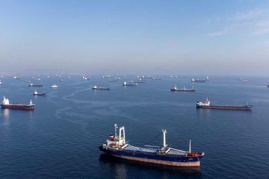 Commercial vessels, including vessels which are part of Black Sea grain deal, waiting to pass the Bosphorus strait off the shores of Yenikapi during a misty morning in Istanbul of Turkey on October 31 this year –Reuters file photo