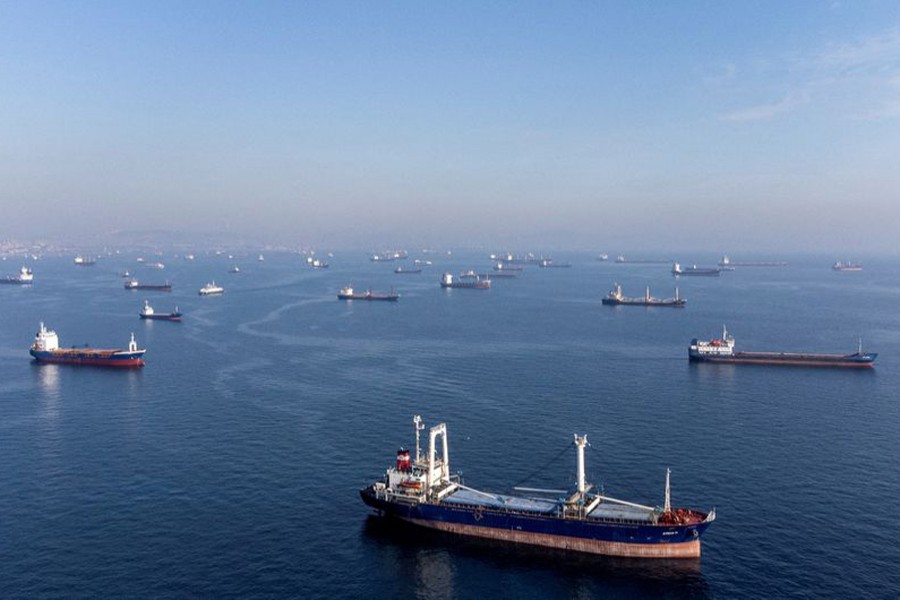 Commercial vessels including vessels which are part of Black Sea grain deal wait to pass the Bosphorus strait off the shores of Yenikapi during a misty morning in Istanbul, Turkey on October 31, 2022 — Reuters/Files