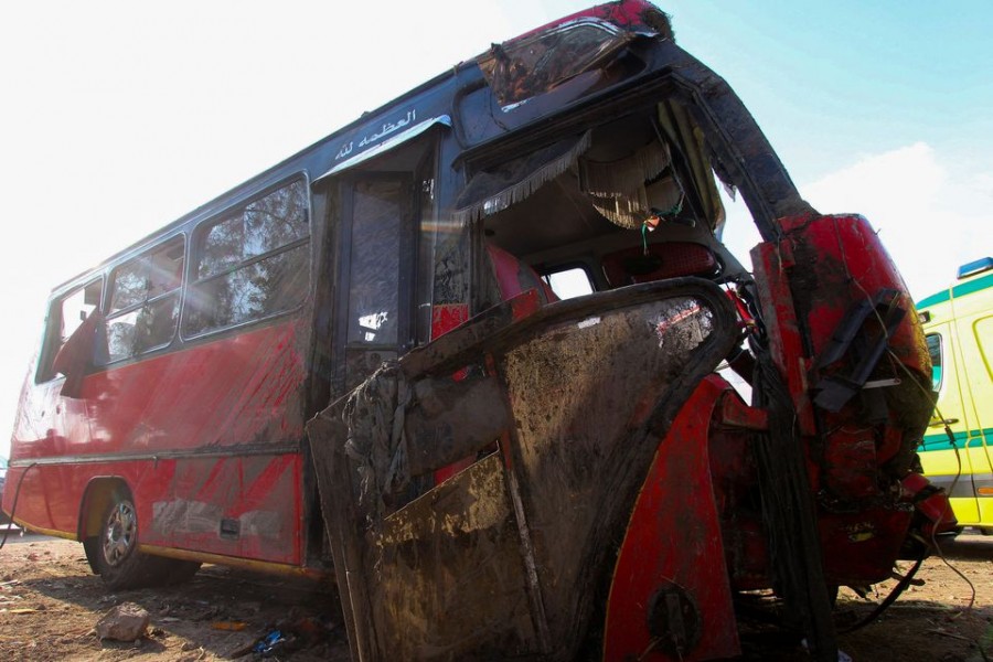 A view of the accident site where a minibus fell into a canal in northern Egypt, according to the Health Ministry in Dakahlia Egypt on November 12, 2022 — Reuters