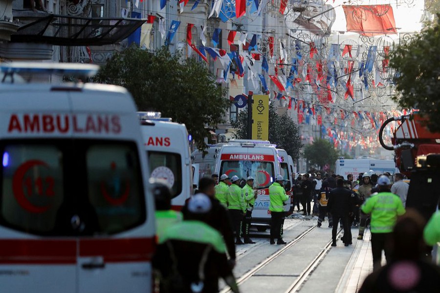 Police works at the scene after an explosion on busy pedestrian Istiklal street in Istanbul, Turkey on November 13, 2022 — Reuters photo