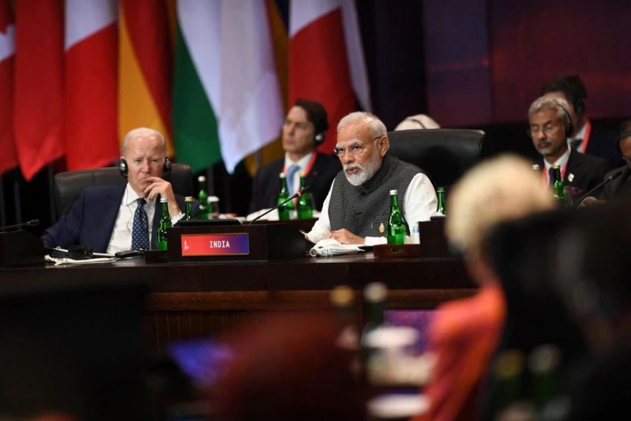 President of the United States of America Joe Biden listens to the outlook of Prime Minister of India Narendra Damodardas Modi during the G20 Summit opening session, in Nusa Dua, Bali, Indonesia on November 15, 2022 — G20 Media Center handour via Reuters