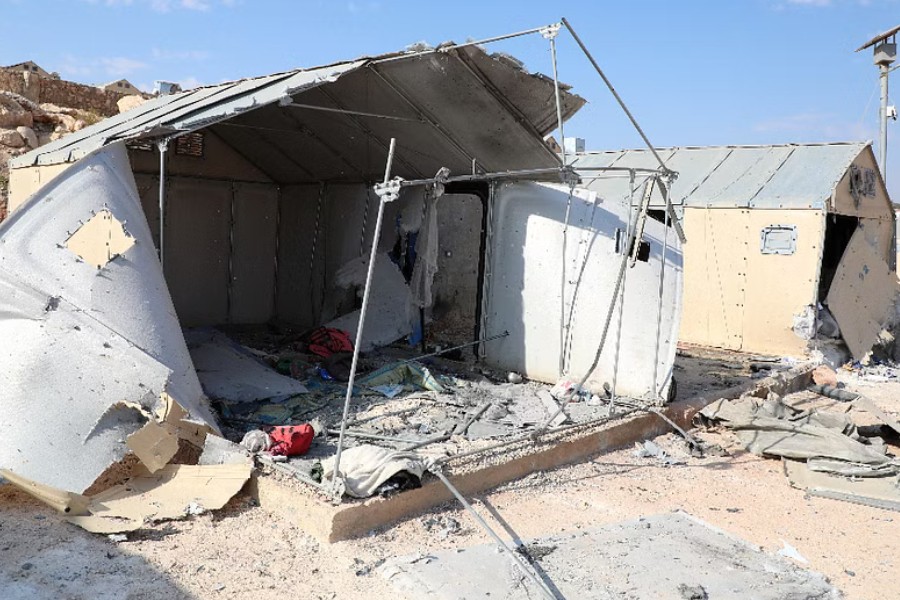 A general view shows damaged structures near the site of an airstrike in Idlib, Syria, November 6, 2022. White Helmets/via REUTERS