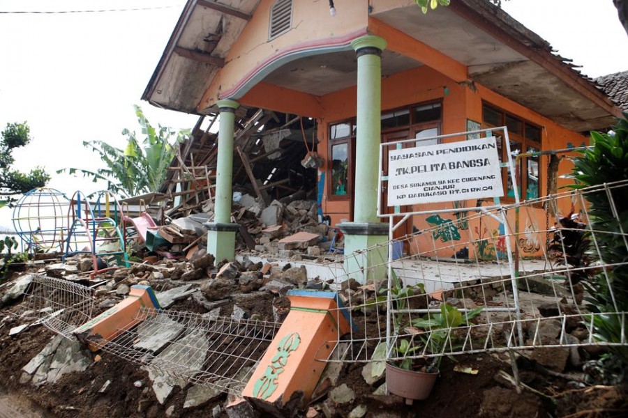 A view shows a destroyed kindergarten after an earthquake in Sukamulya, Cianjur, West Java province, Indonesia, November 23, 2022. REUTERS/Ajeng Dinar Ulfiana