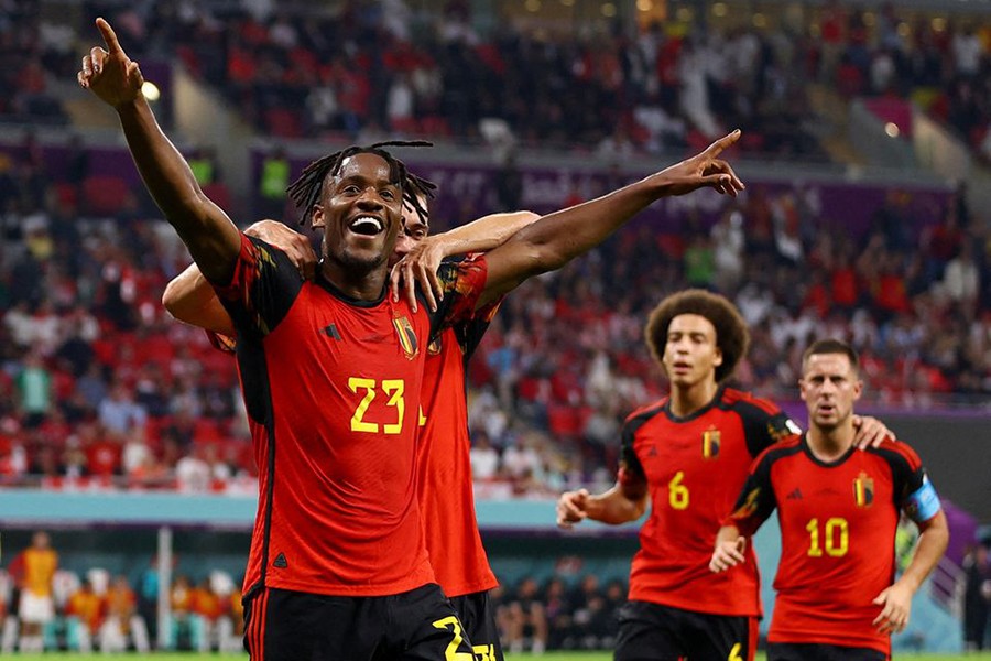 Belgium's Michy Batshuayi celebrates scoring their first goal against Canada in Group F match of  FIFA World Cup Qatar 2022 at Ahmad Bin Ali Stadium in Al Rayyan, Qatar on November 23, 2022 — Reuters photo