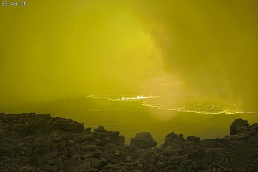 Lava is seen at Mauna Loa's summit region during an eruption as viewed by a remote camera of the US Geological Survey in Hawaii, US on November 27, 2022 — USGS/Handout via REUTERS