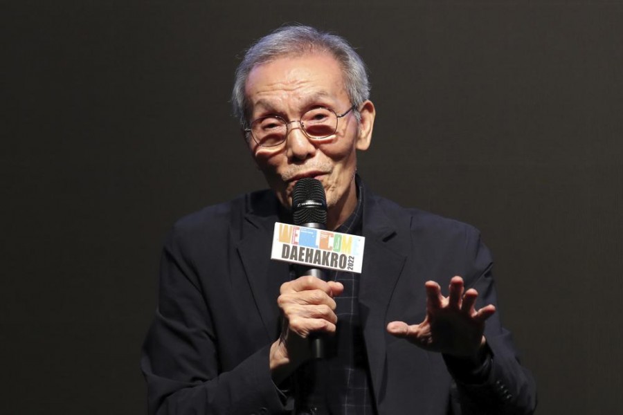 South Korean actor Oh Young-soo speaks during a press conference at the Welcome Daehakro Festival 2022 in Seoul, South Korea, Sept. 21, 2022. Award-winning “Squid Game” actor Oh will stand trial on charges of indecent assault after a woman accused him of inappropriately touching her in 2017, a South Korean court said. (Park Jin-hee/Newsis via AP)